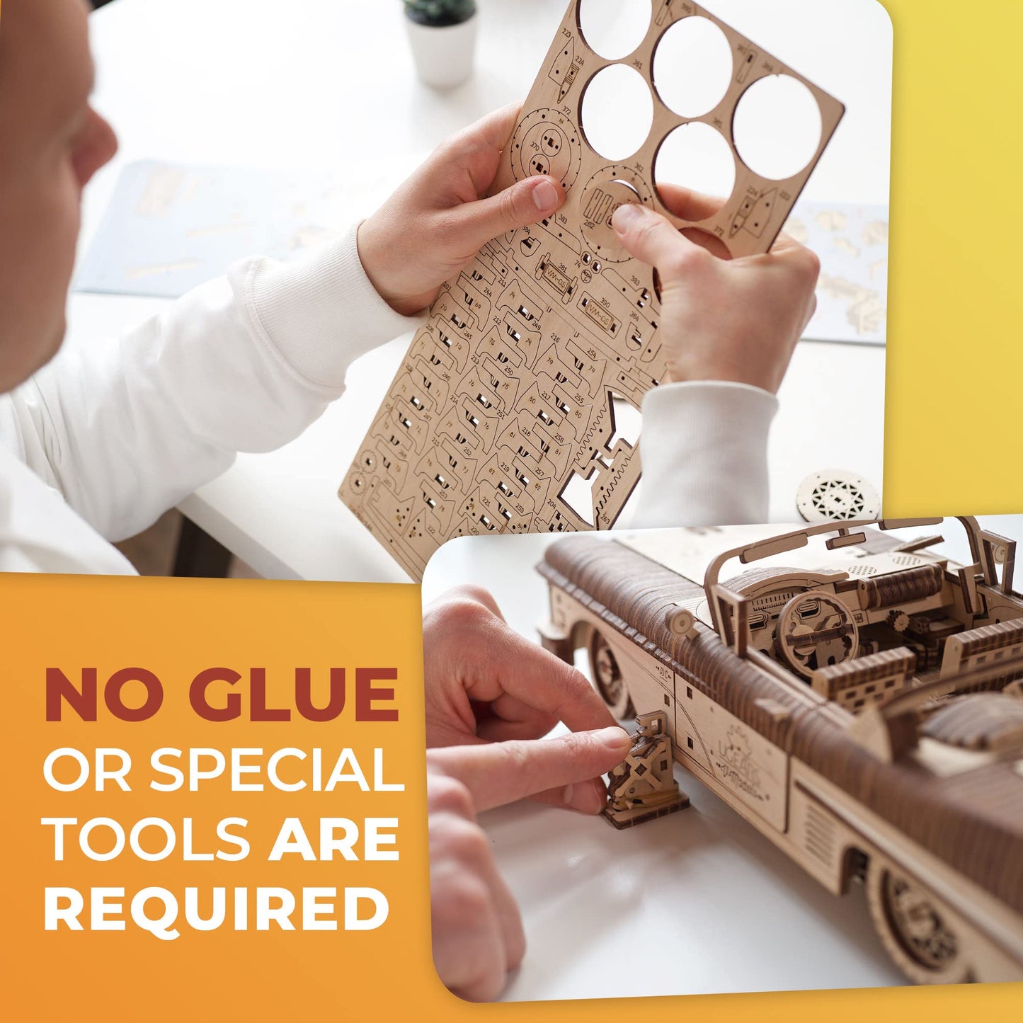 UGEARS Dream Cabriolet VM-05 – 3D Wooden Puzzle Car Kit for Adults (Retro 1950s Inspired)