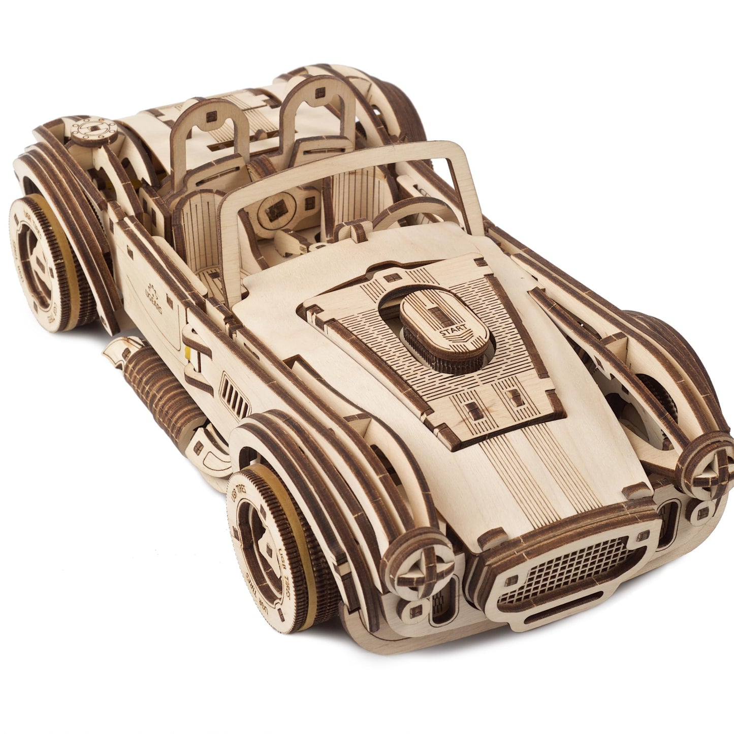 UGEARS Drift Cobra Racing Car Puzzle — 370-Piece Wooden 3D Model Kit with Spring Motor