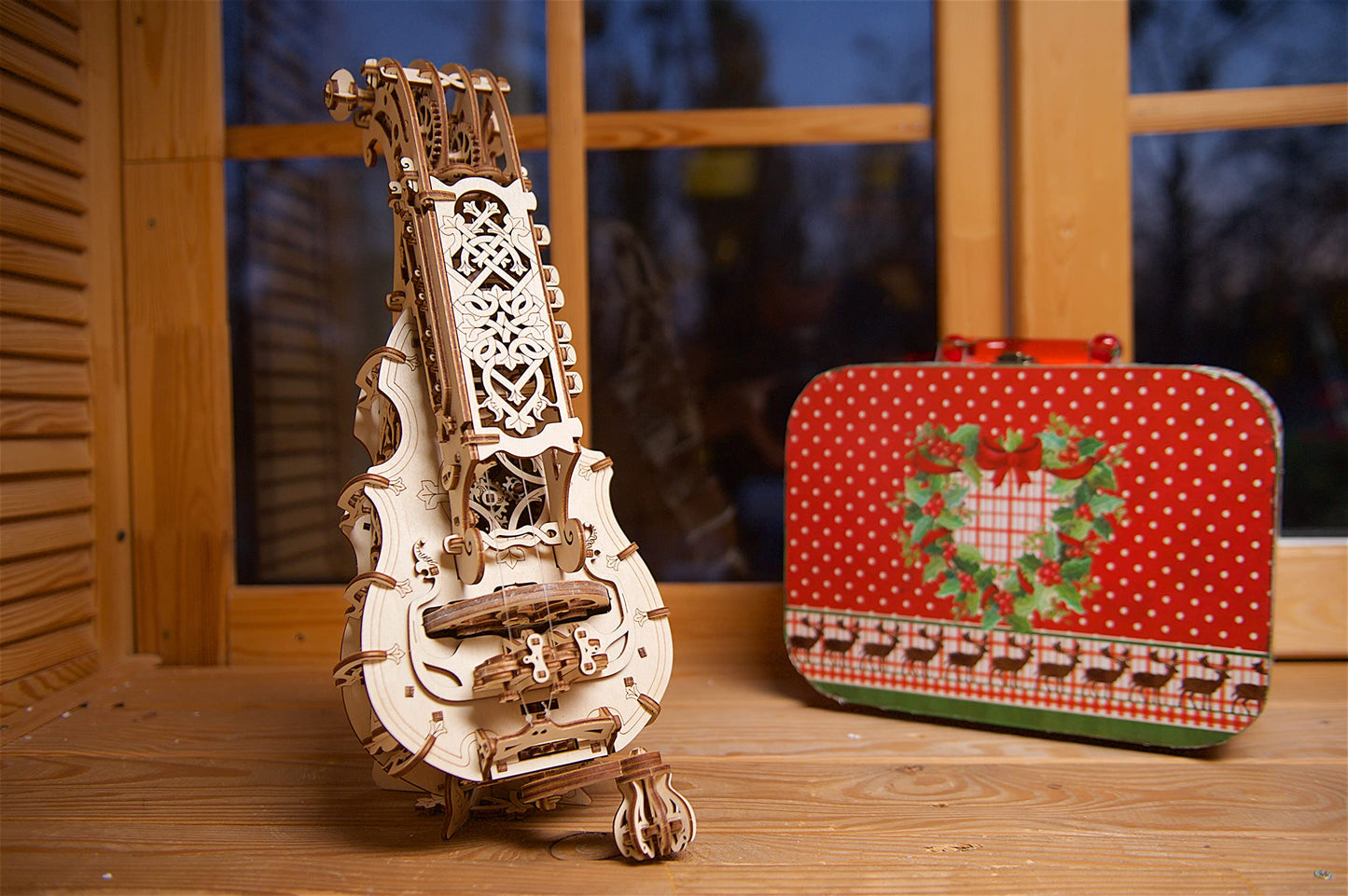 UGEARS Hurdy-Gurdy 3D Puzzle Kit for Adults – Mechanical Wooden Instrument