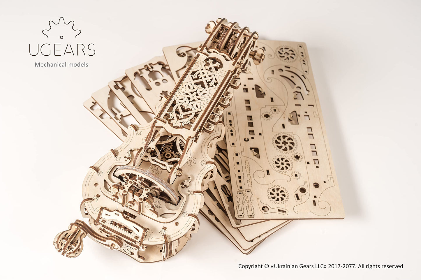 UGEARS Hurdy-Gurdy 3D Puzzle Kit for Adults – Mechanical Wooden Instrument