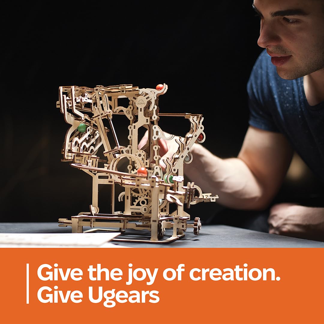 UGEARS Marble Run Chain Hoist – 3D Wooden Puzzle for Adults, Mechanical Engineering Kit