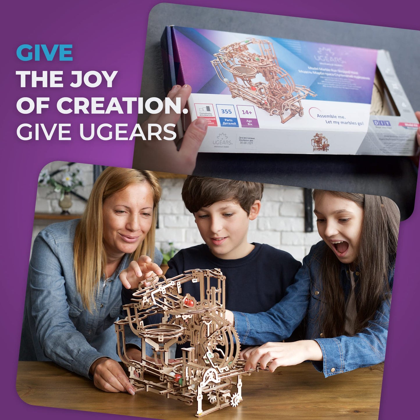 UGEARS Wooden Marble Run Stepped Hoist – 355-Piece Mechanical 3D Puzzle Kit for Adults