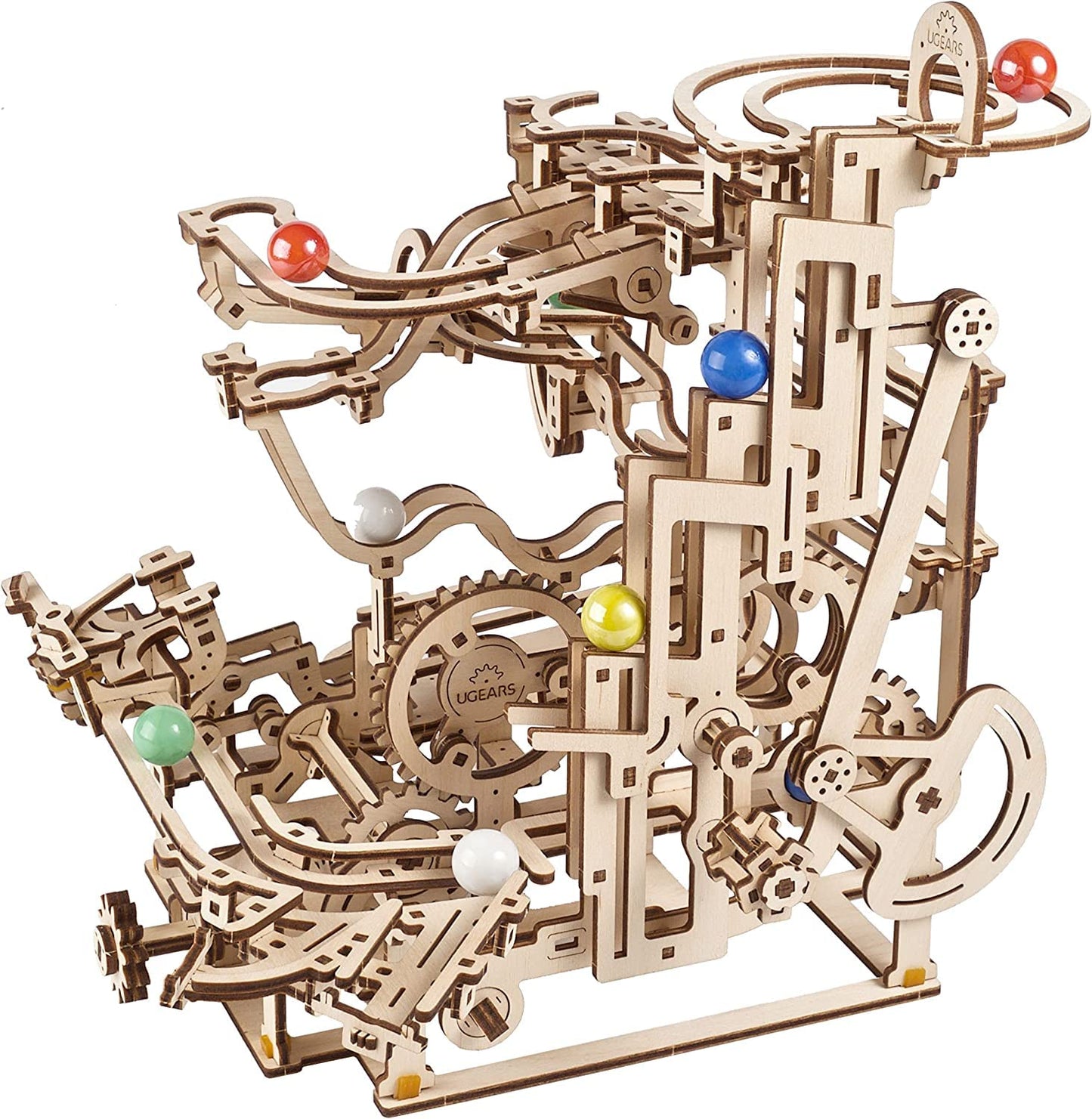 UGEARS Marble Run Tiered Hoist – 3D Wooden Puzzle Kit for Adults | DIY Brain Teaser