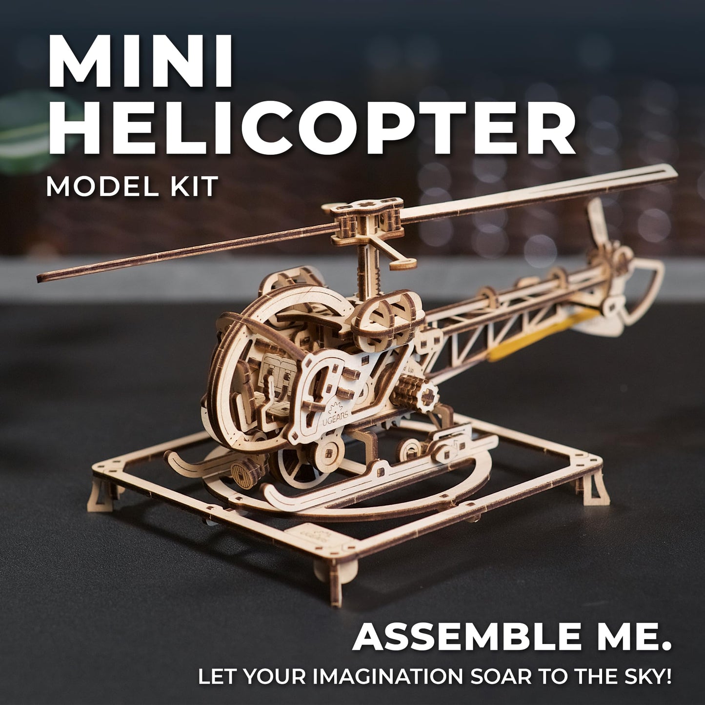 UGEARS Wooden 3D Puzzle – Easy Mini Helicopter Model Kit for Adults, 167 Pcs