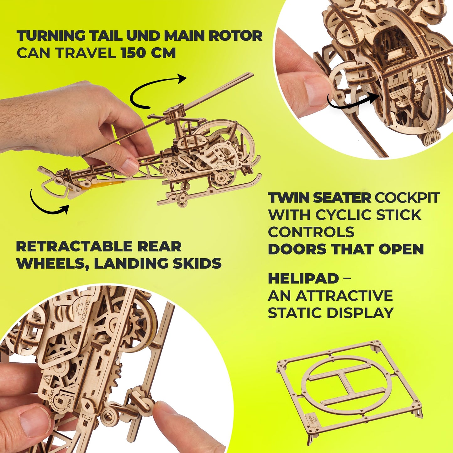 UGEARS Wooden 3D Puzzle – Easy Mini Helicopter Model Kit for Adults, 167 Pcs