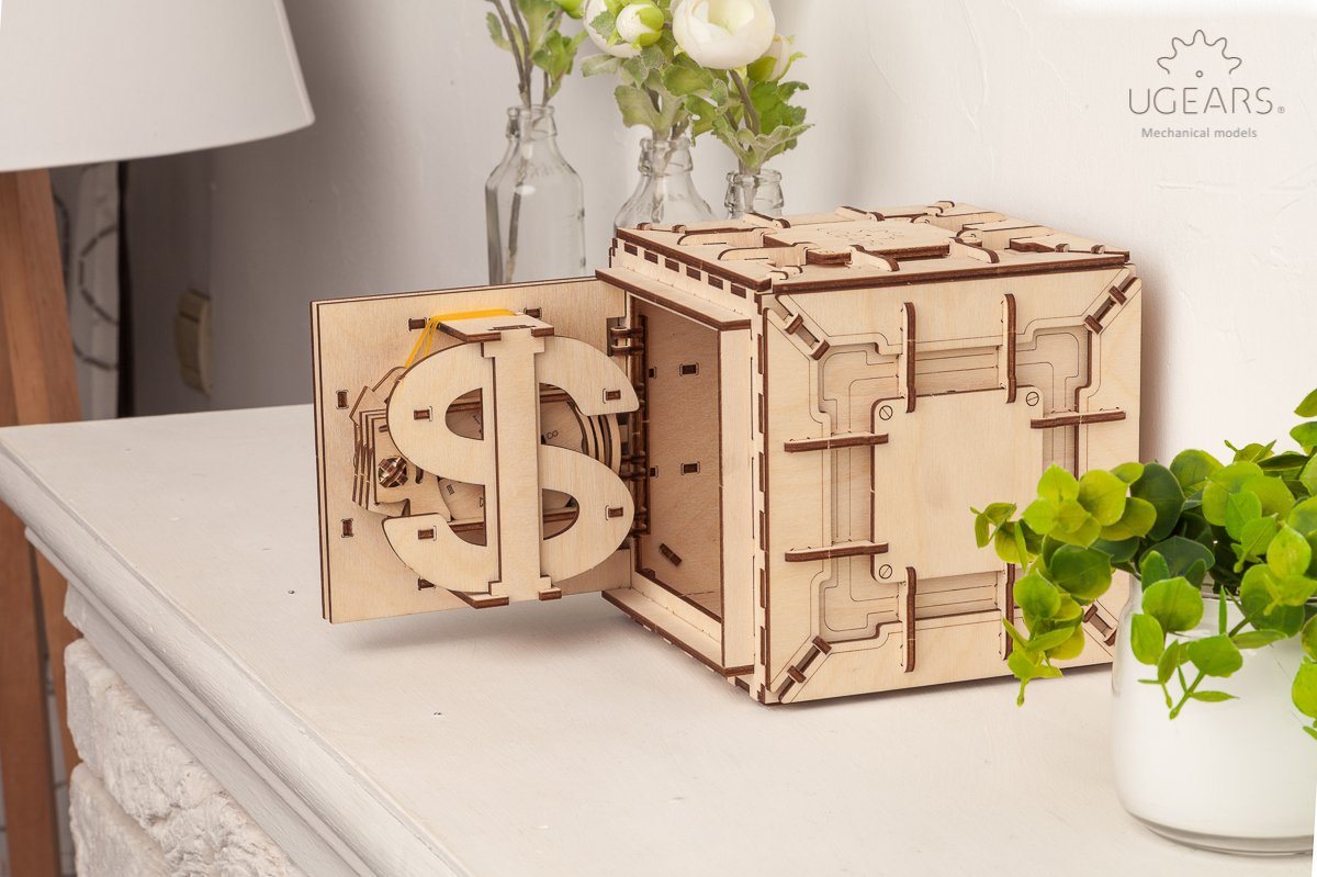 UGEARS Model Safe Kit – 3D Wooden Puzzle Safe Box for Adults | DIY Brain Teaser and Display Piece