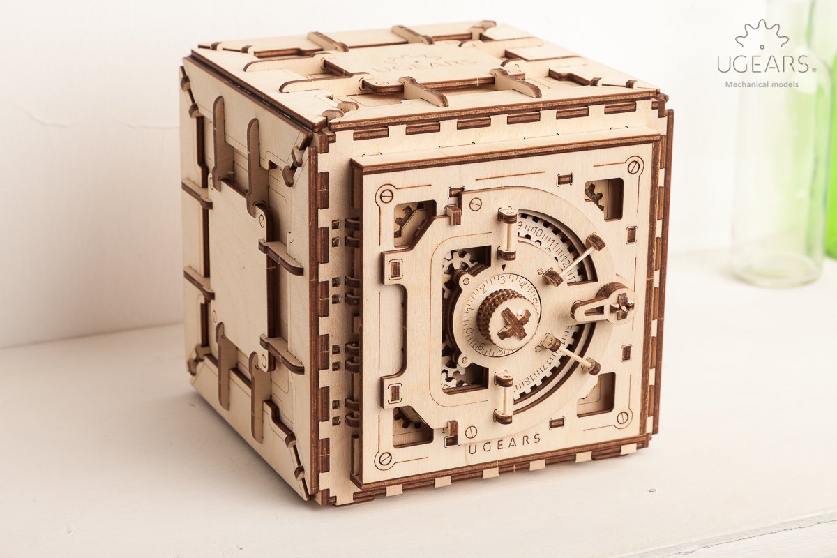 UGEARS Model Safe Kit – 3D Wooden Puzzle Safe Box for Adults | DIY Brain Teaser and Display Piece