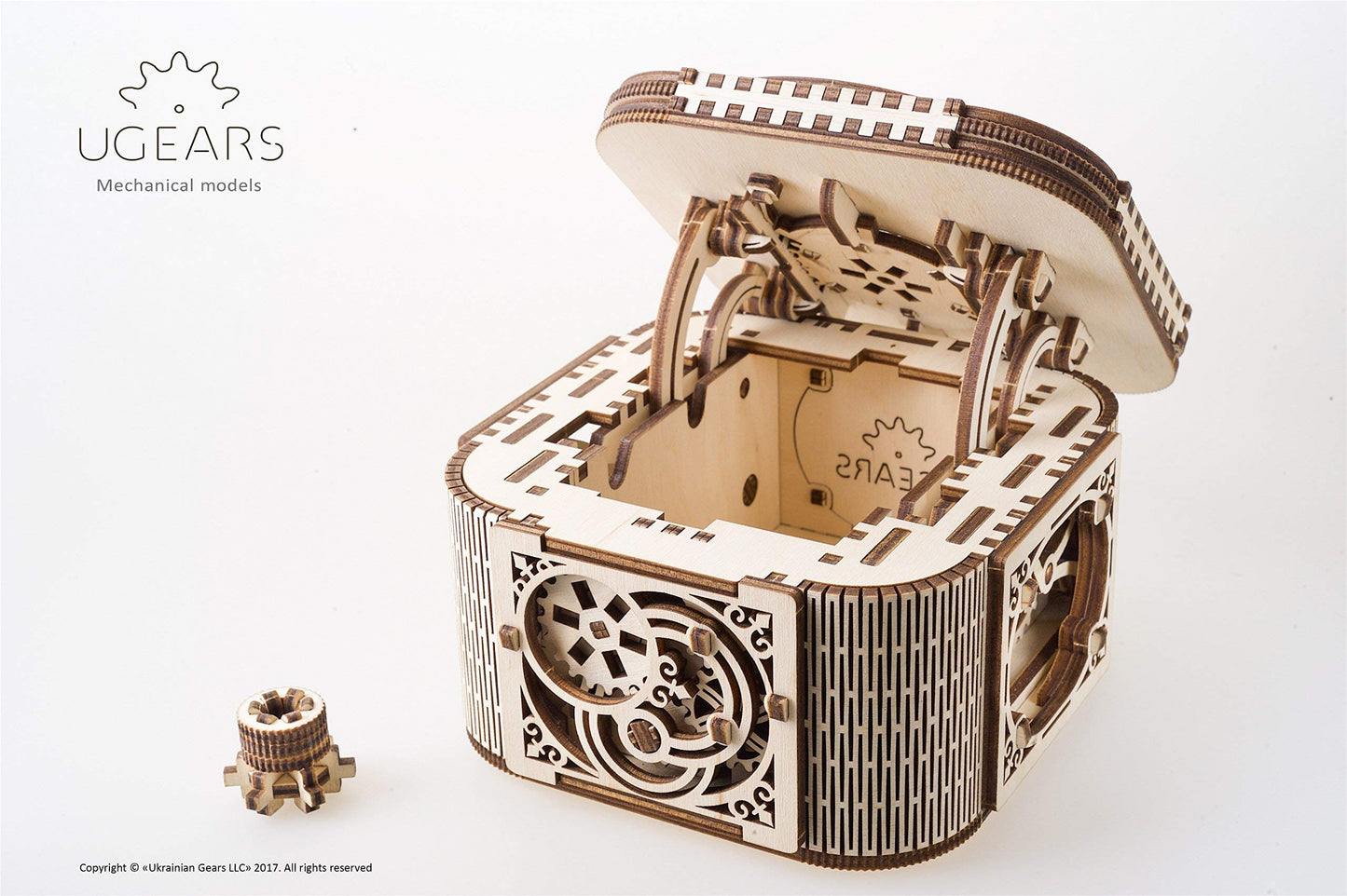 UGEARS Treasure Box with Key – 3D Wooden Puzzle for Adults, Hidden Compartment & Gear Mechanisms
