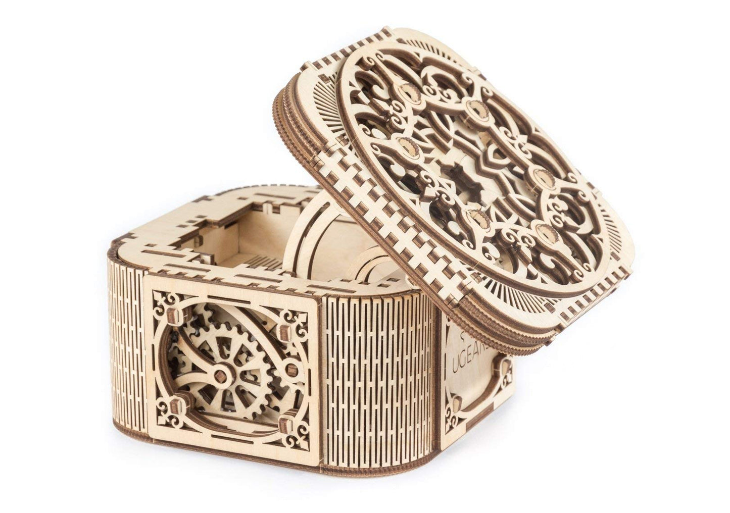 UGEARS Treasure Box with Key – 3D Wooden Puzzle for Adults, Hidden Compartment & Gear Mechanisms