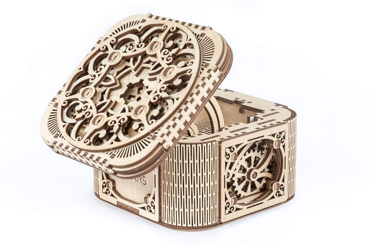 UGEARS Treasure Box with Key – 3D Wooden Puzzle for Adults, Hidden Compartment & Gear Mechanisms
