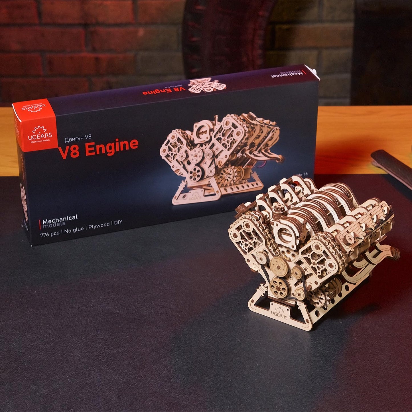 UGEARS V8 Engine Model Kit – 3D Wooden Puzzle for Adults | DIY Engine Model