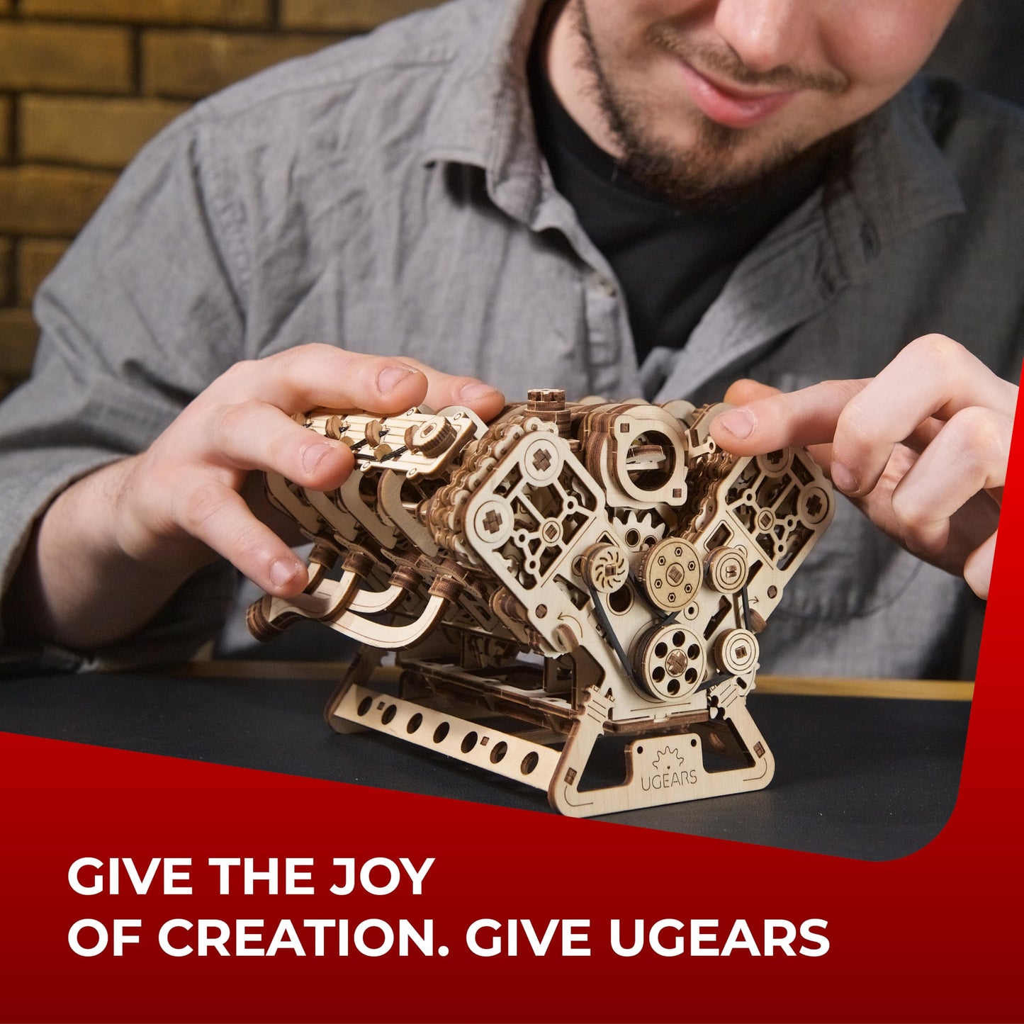 UGEARS V8 Engine Model Kit – 3D Wooden Puzzle for Adults | DIY Engine Model