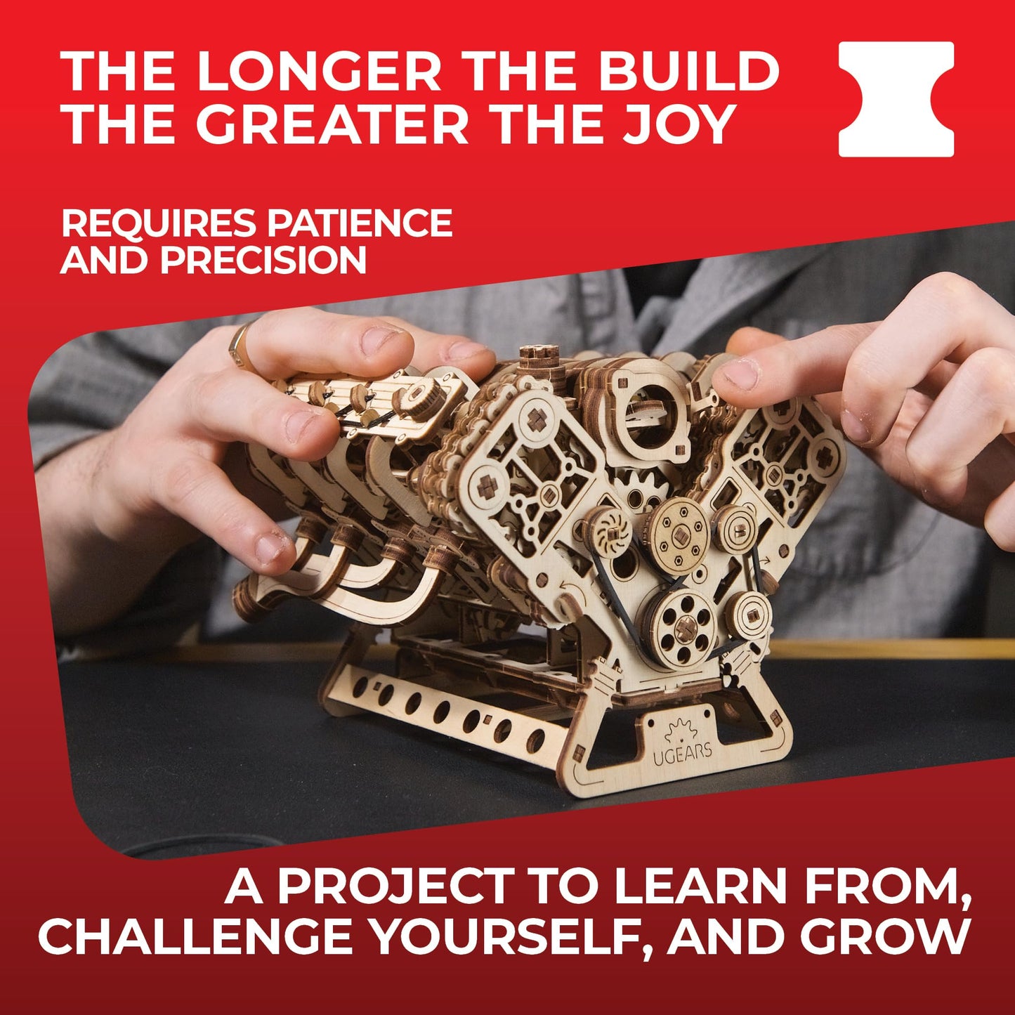 UGEARS V8 Engine Model Kit – 3D Wooden Puzzle for Adults | DIY Engine Model