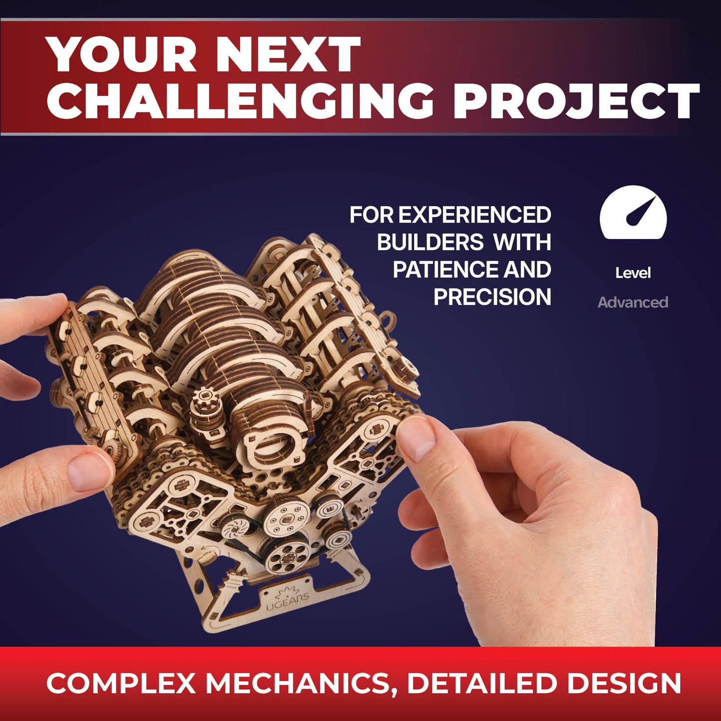 UGEARS V8 Engine Model Kit – 3D Wooden Puzzle for Adults | DIY Engine Model