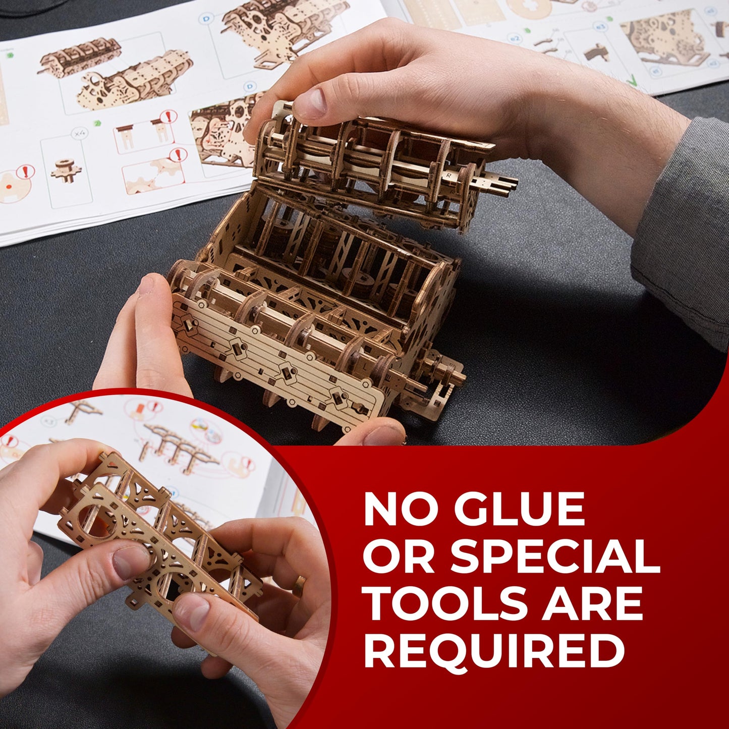 UGEARS V8 Engine Model Kit – 3D Wooden Puzzle for Adults | DIY Engine Model