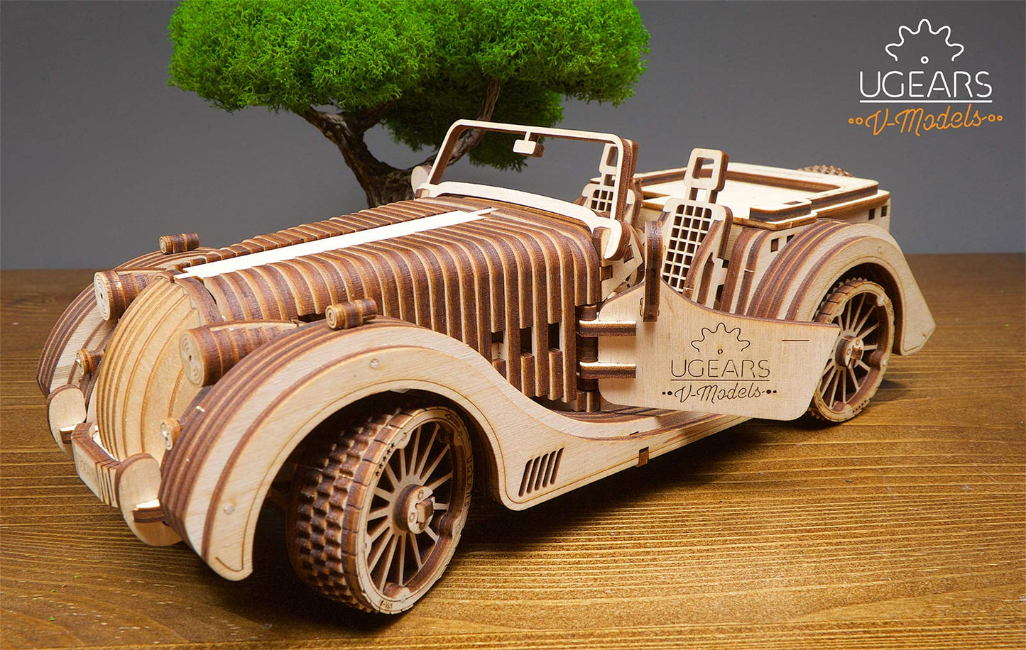 UGEARS VM-01 Roadster: 3D Wooden Mechanical Car DIY Kit