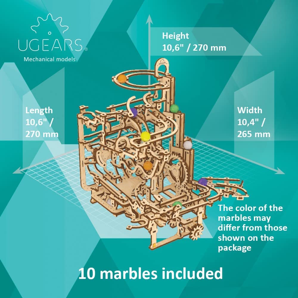 UGEARS Marble Run Tiered Hoist – 3D Wooden Puzzle Kit for Adults | DIY Brain Teaser