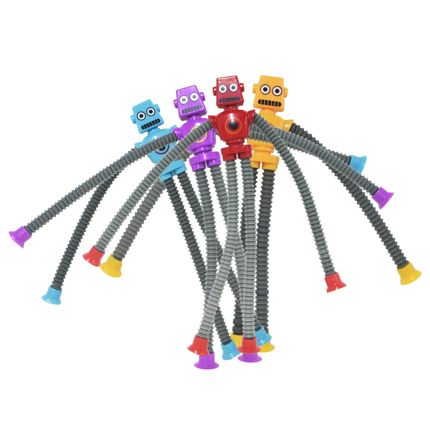 UGJ Robot Pop Tube Suction Cup Toys 4-Pack – Bendable Fidget for Travel, Sensory Play, Ages 3+
