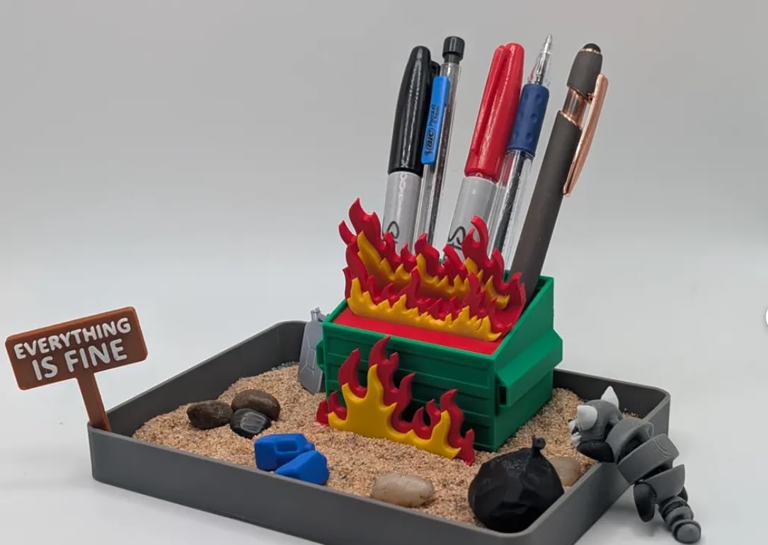 UglaForge Dumpster Fire Zen Garden – Handcrafted Desk Zen Decor