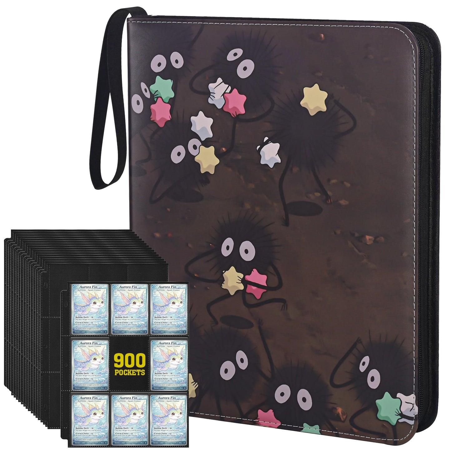 UGYAZX 9-Pocket Trading Card Binder—Holds 900 Cards, Water-Resistant PU Cover, 3-Ring Zipper Album