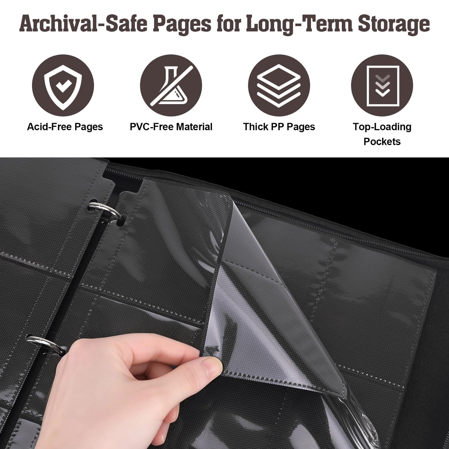 UGYAZX 9-Pocket Trading Card Binder—Holds 900 Cards, Water-Resistant PU Cover, 3-Ring Zipper Album