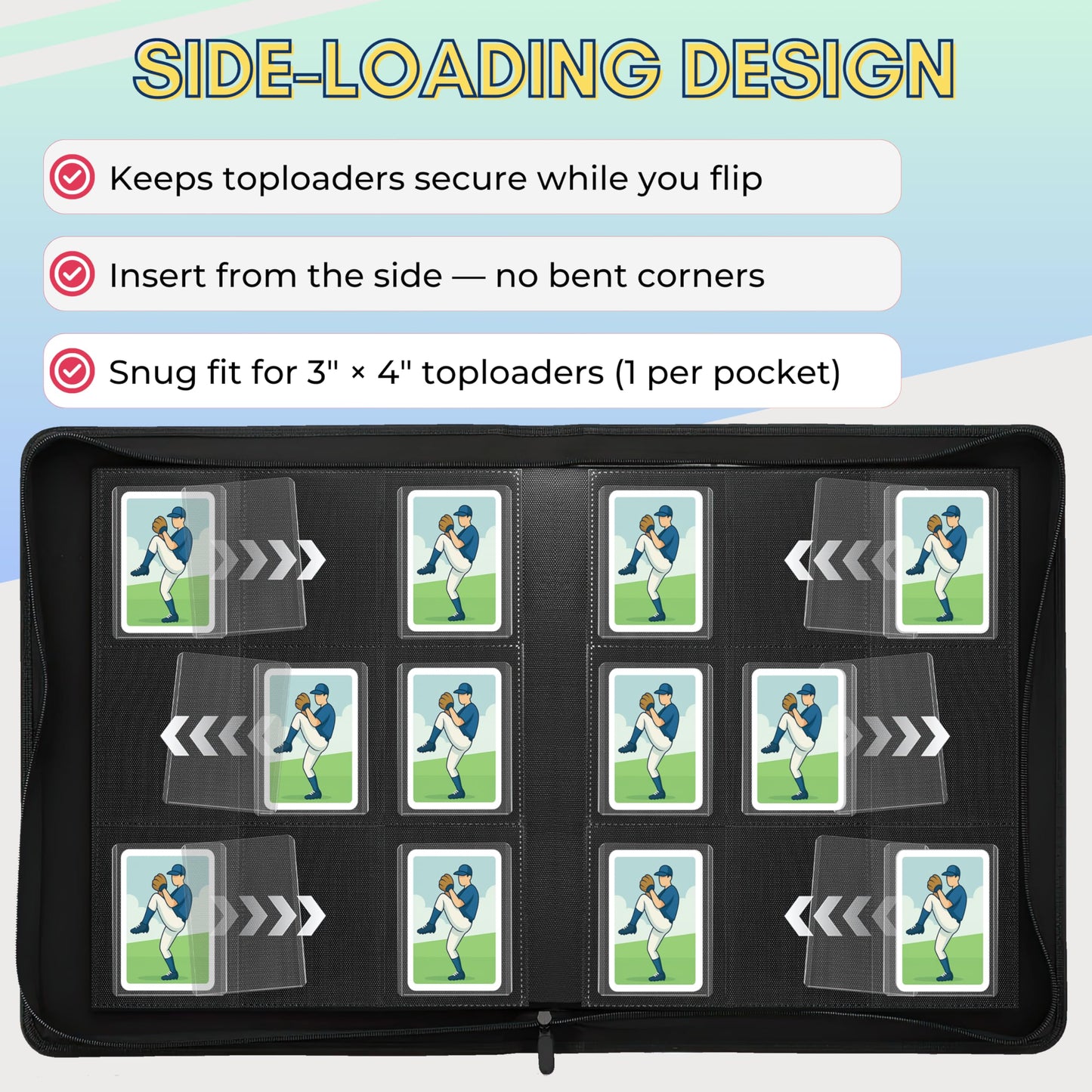 UGYAZX Toploader Binder: 360-Capacity, 50 Top Loaders, 3x4 Card Pockets, Water-Resistant PU Cover