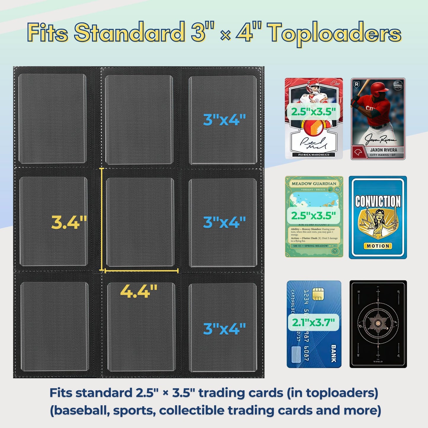 UGYAZX Toploader Binder: 360-Capacity, 50 Top Loaders, 3x4 Card Pockets, Water-Resistant PU Cover