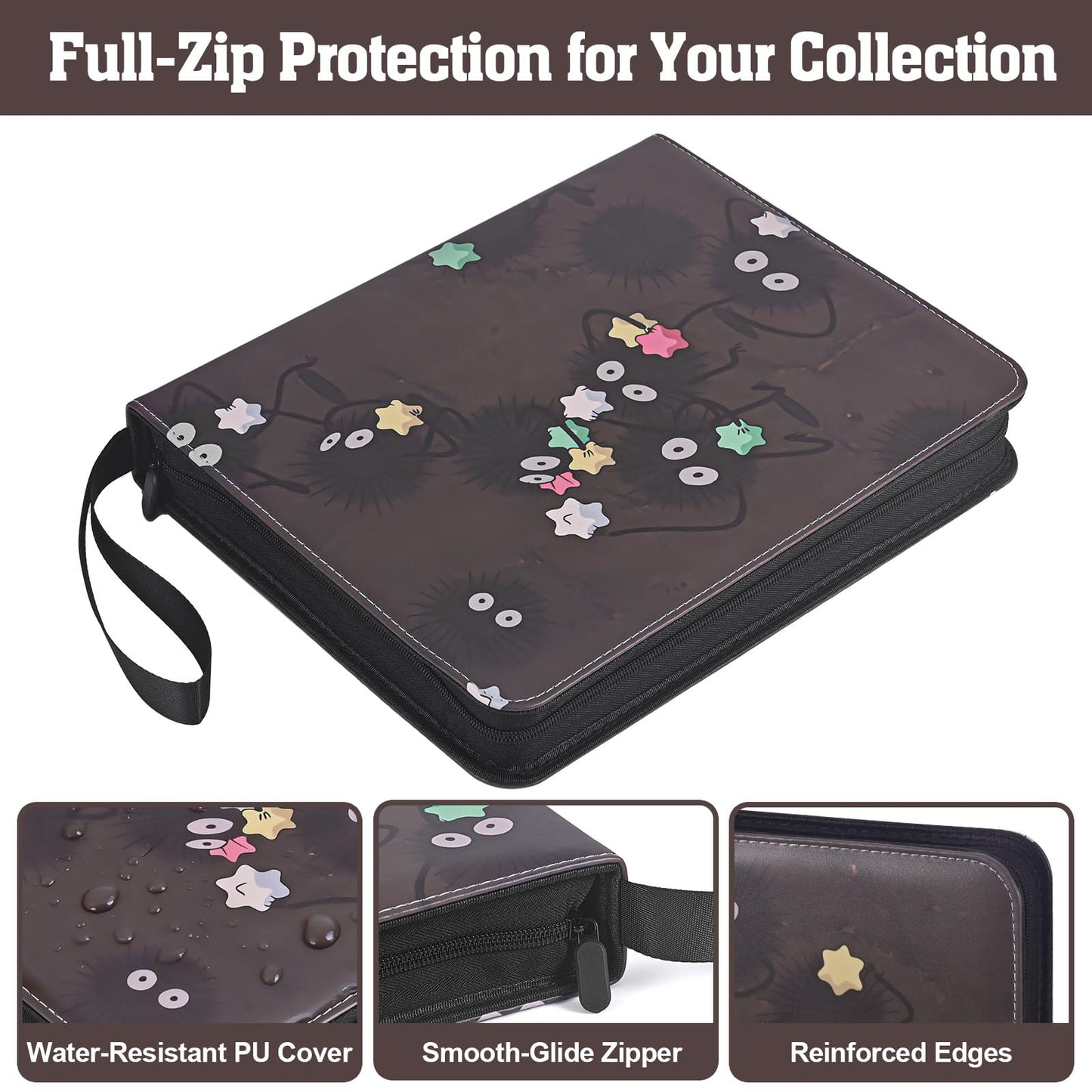 UGYAZX 9-Pocket Trading Card Binder—Holds 900 Cards, Water-Resistant PU Cover, 3-Ring Zipper Album