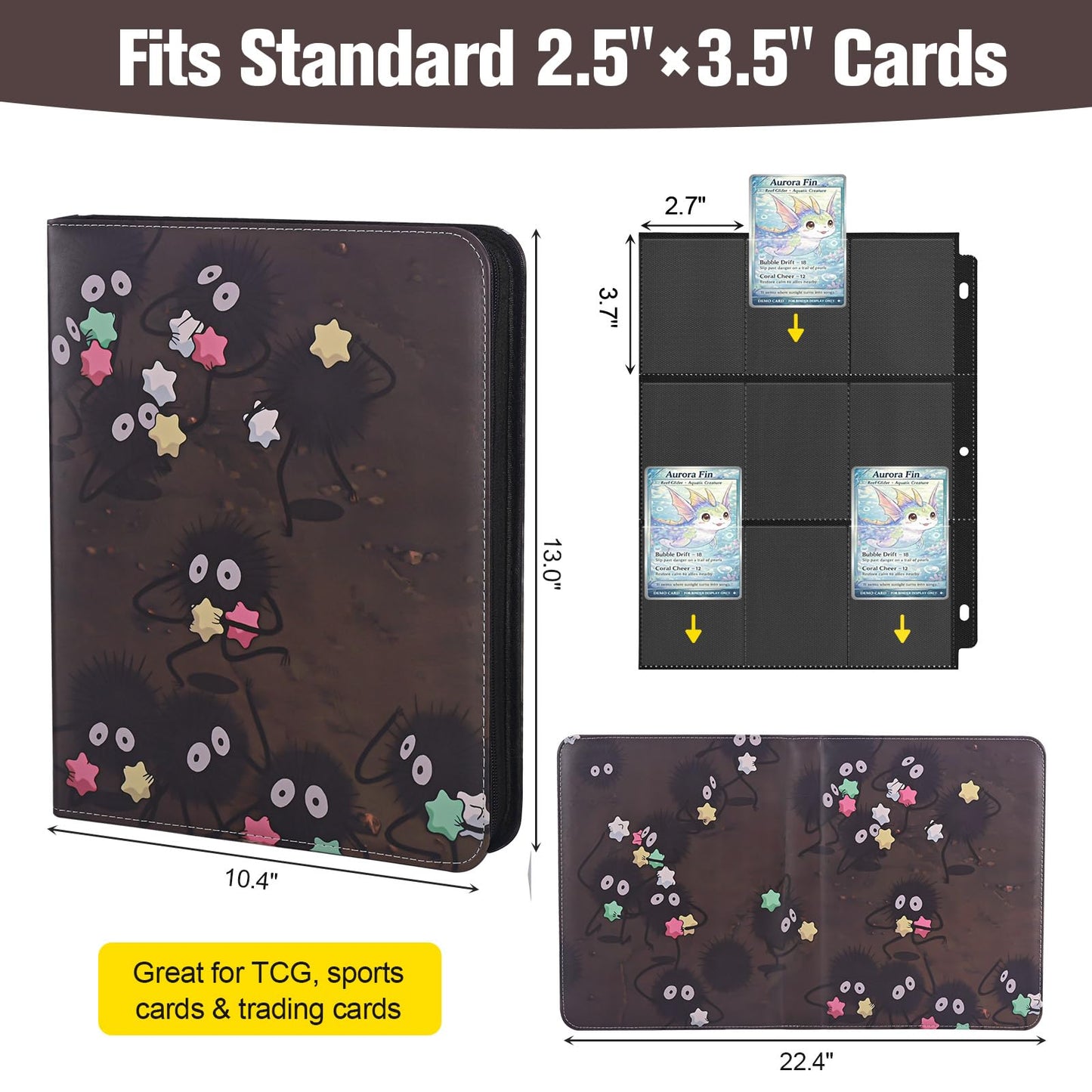 UGYAZX 9-Pocket Trading Card Binder—Holds 900 Cards, Water-Resistant PU Cover, 3-Ring Zipper Album