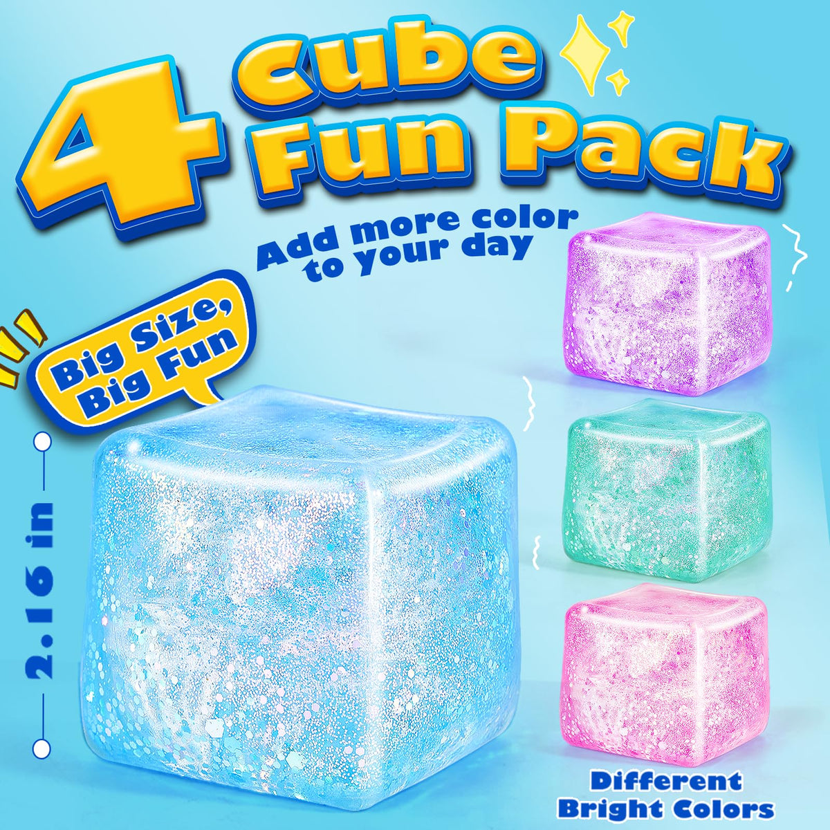 UGYWI Squishy Fidget Cube 4 Pack – Large 2.16'' Sensory Squeeze Toys for Kids & Adults