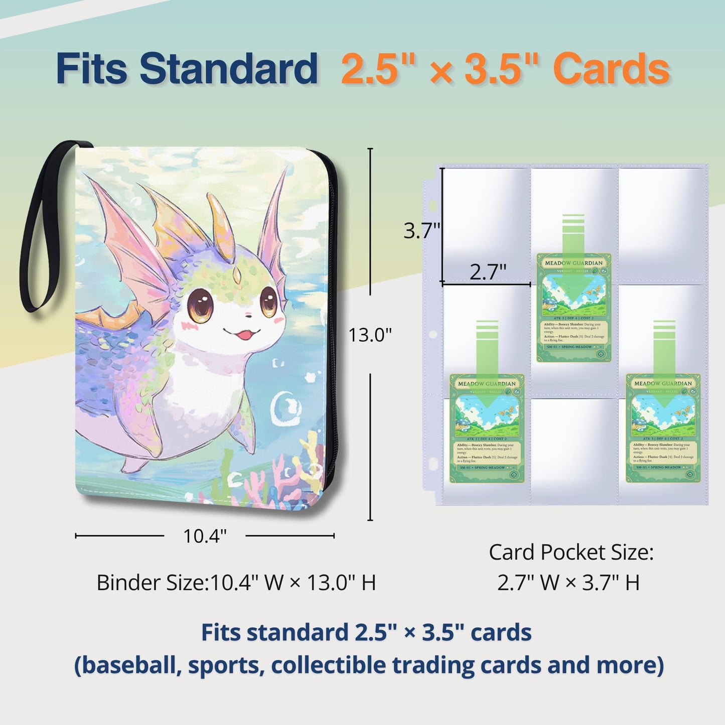 UGYAZX Trading Card Binder 900 Pockets – 3-Ring, Zippered PU Cover, Axolotl Design