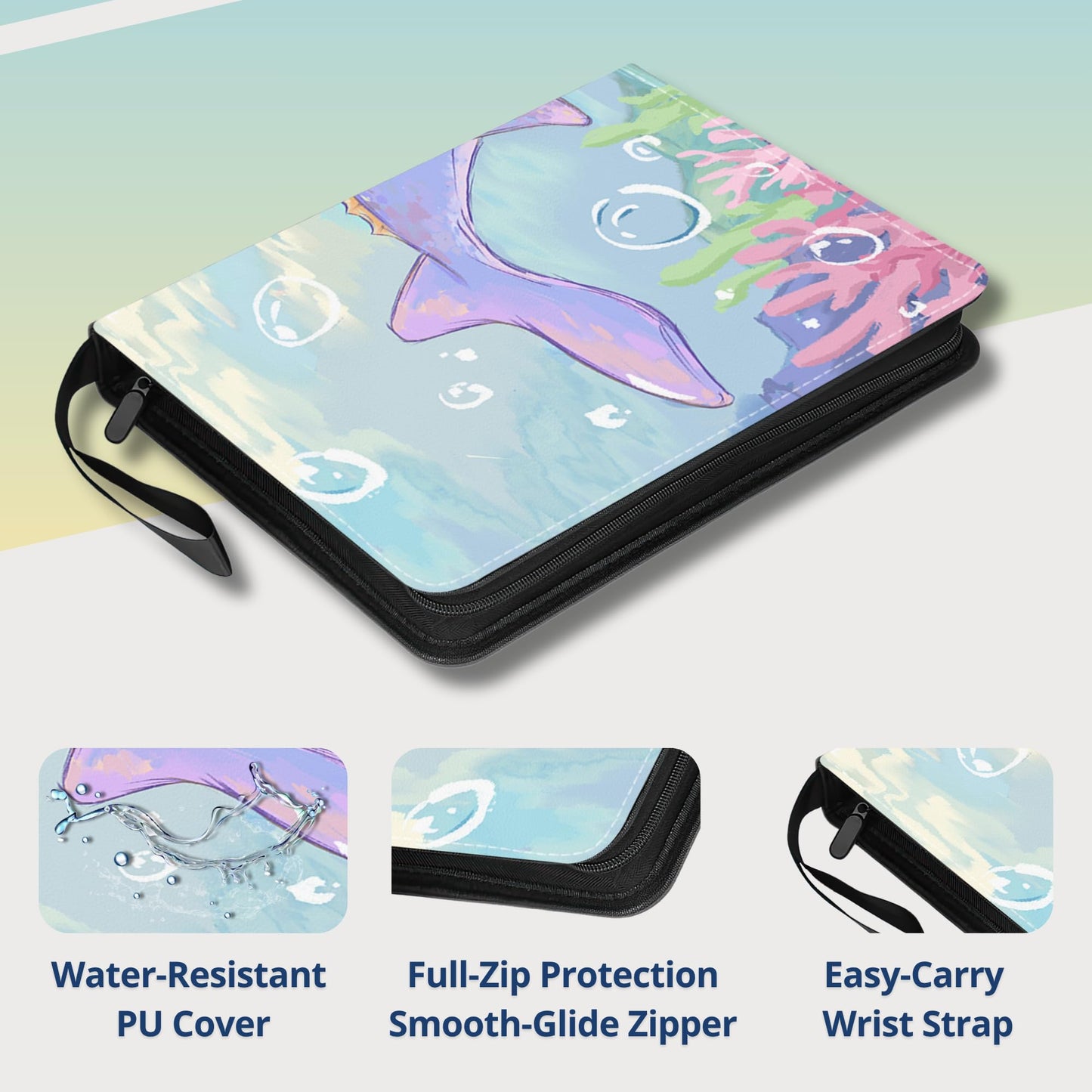UGYAZX Trading Card Binder 900 Pockets – 3-Ring, Zippered PU Cover, Axolotl Design