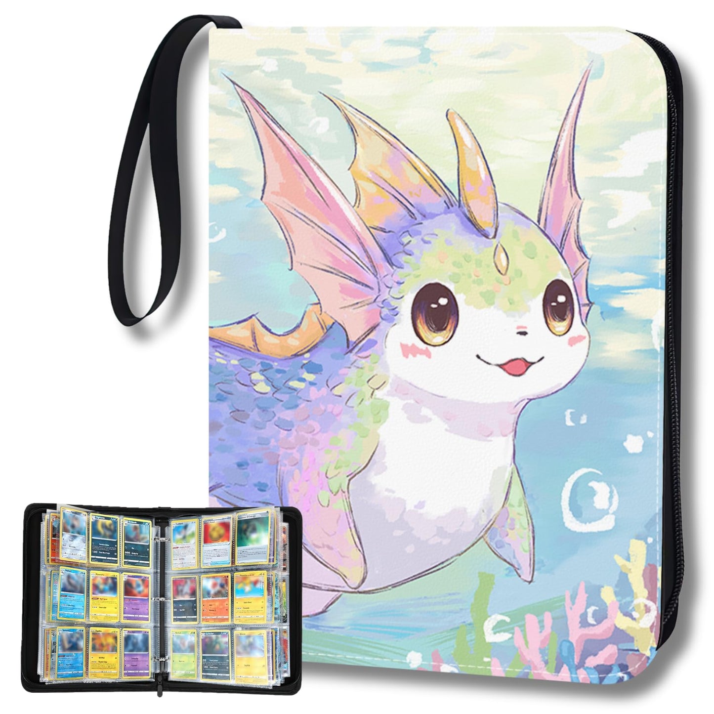 UGYAZX Trading Card Binder 900 Pockets – 3-Ring, Zippered PU Cover, Axolotl Design