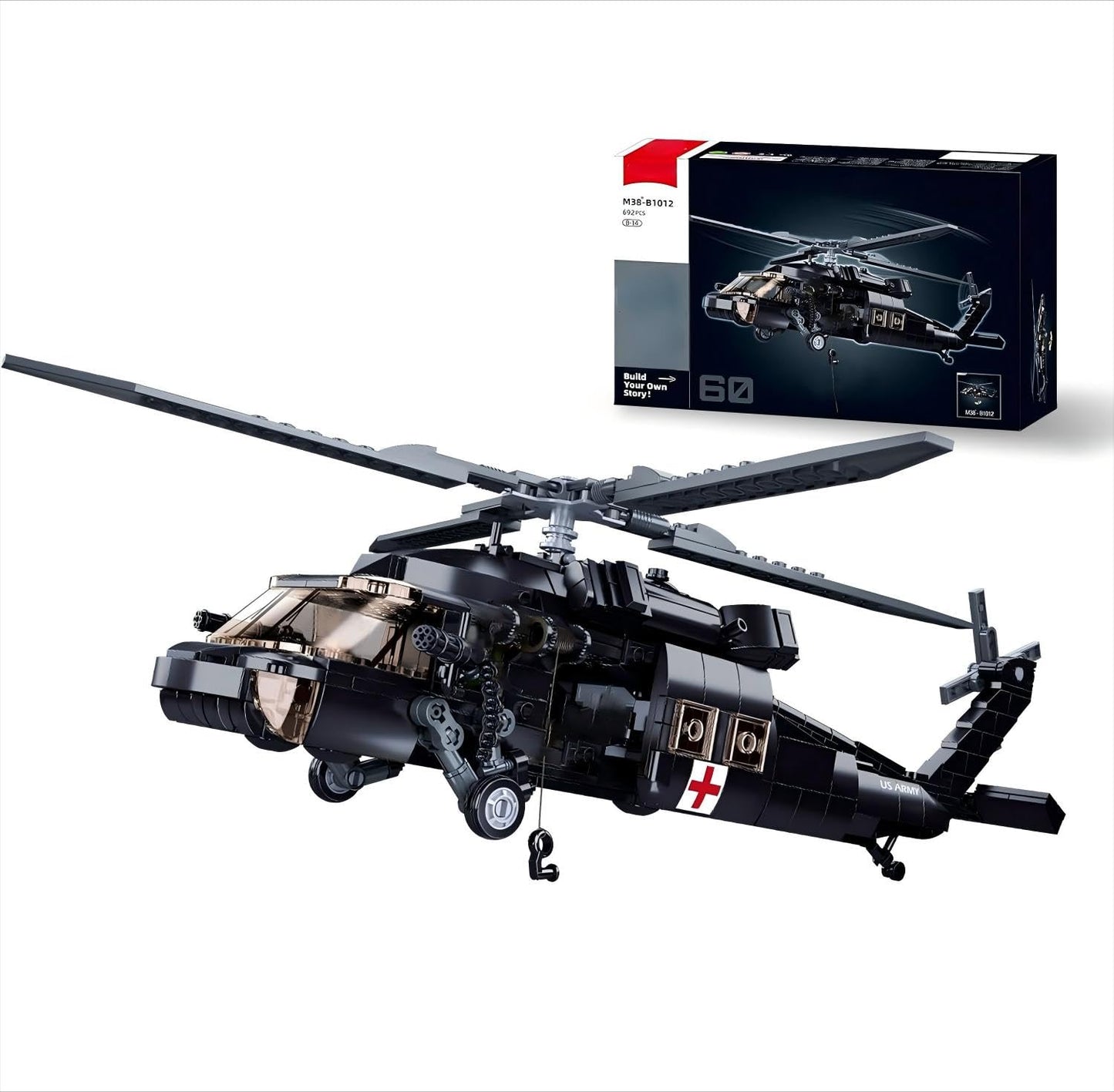 UH-60 Black Hawk Rescue Helicopter Model – 692 pcs, 4 Minifigures, Lego-Compatible