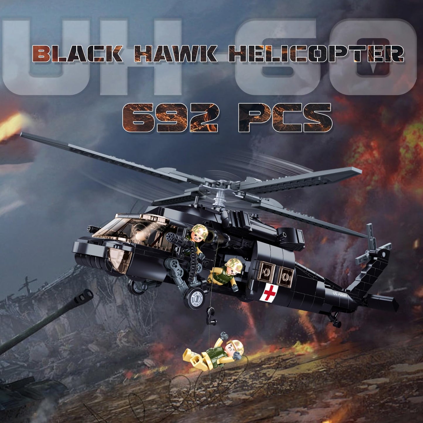 UH-60 Black Hawk Rescue Helicopter Model – 692 pcs, 4 Minifigures, Lego-Compatible