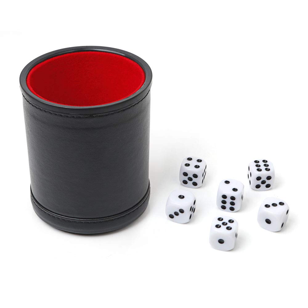 UIEAUY Felt Lined Dice Cup with 6 Dice – Black, No Lid | Yahtzee & More