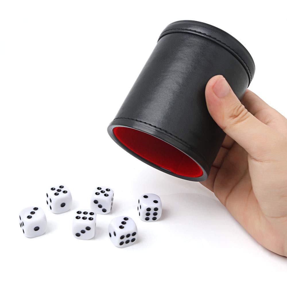 UIEAUY Felt Lined Dice Cup with 6 Dice – Black, No Lid | Yahtzee & More