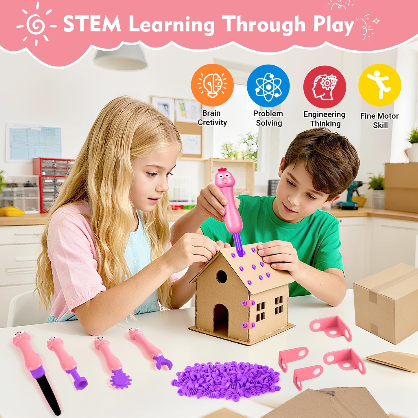 Uieeone Cardboard Cutter for Kids – 122 PCS Safe Cardboard Tools | Educational STEM Toys for Ages 5-9