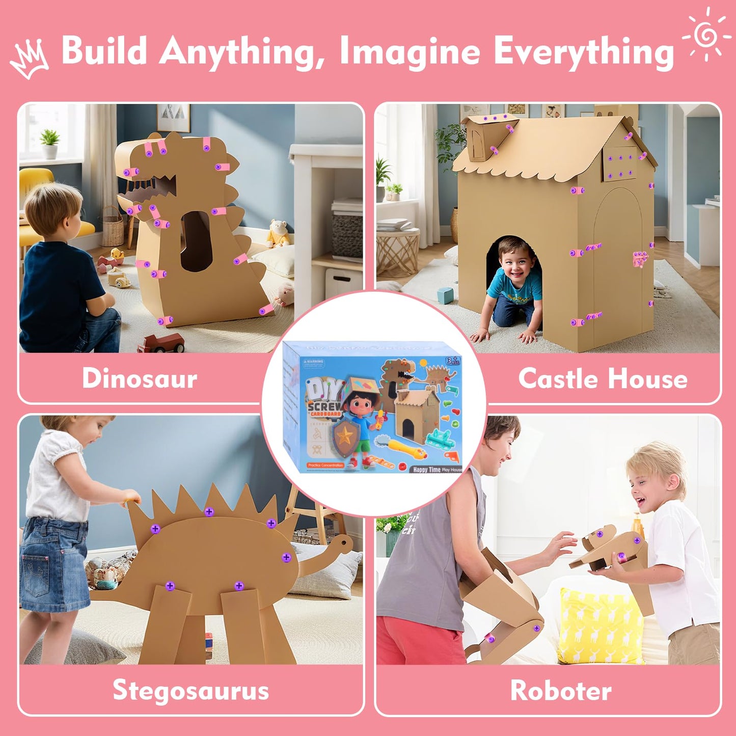 Uieeone Cardboard Cutter for Kids – 122 PCS Safe Cardboard Tools | Educational STEM Toys for Ages 5-9