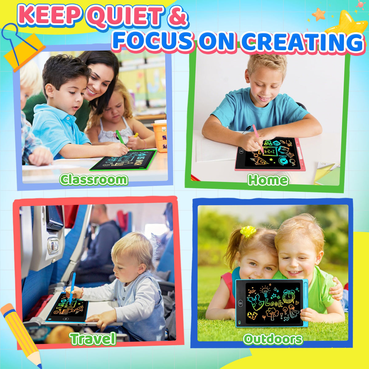 UIIOPJIOM 4-Pack 8.5-Inch LCD Writing Tablet for Kids | Doodle & Learn