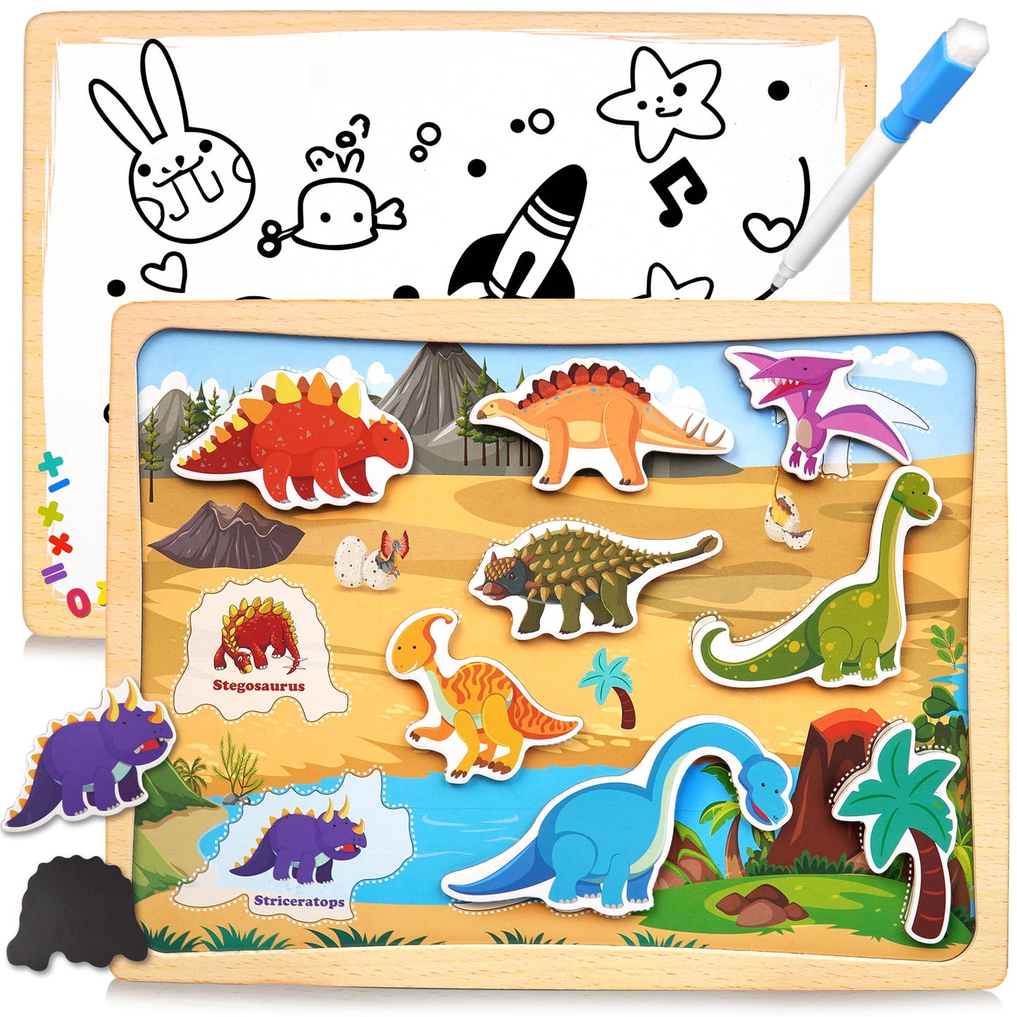 UIIOPJIOM Magnetic Wooden Puzzle for Toddlers – Dinosaur Matching Busy Board & Travel Toy