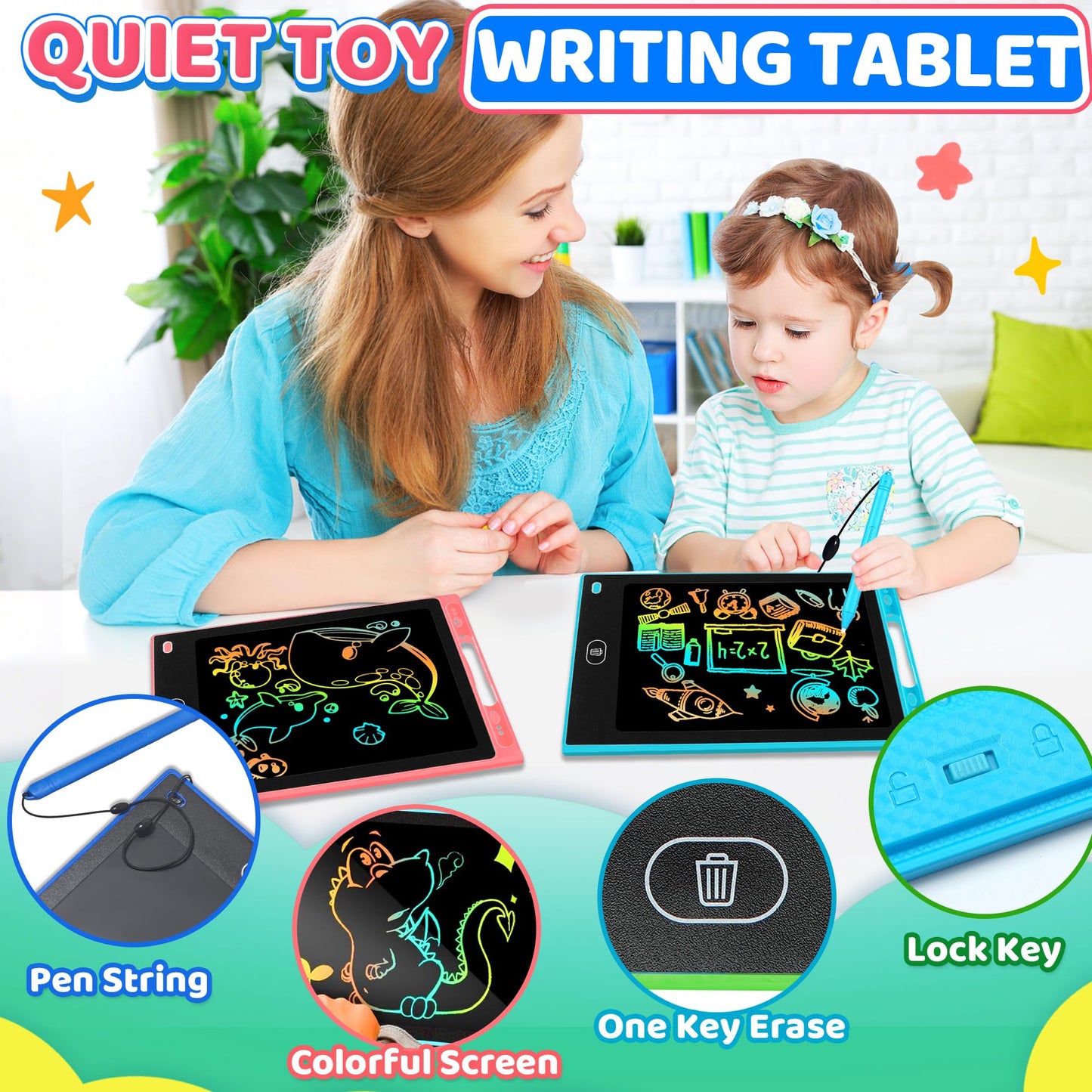 UIIOPJIOM 4-Pack 8.5-Inch LCD Writing Tablet for Kids | Doodle & Learn