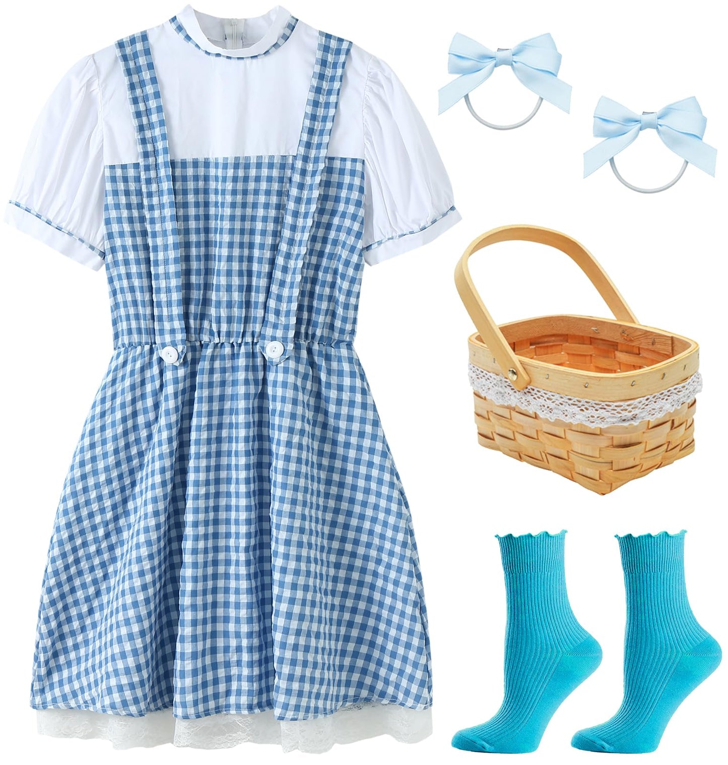 UIMLK Halloween Costume Dress for Girls - Blue Gingham Storybook Outfit (3-4 Years)