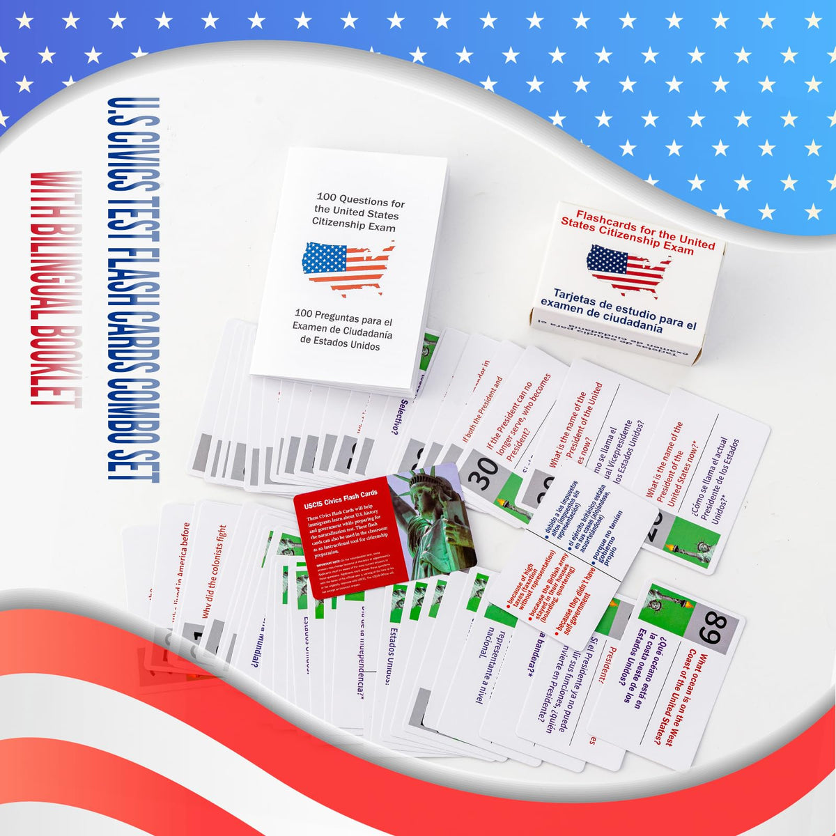 UIONML US Civic Test Flash Cards 2026 – Bilingual English & Spanish (100 Questions) – Citizenship Prep