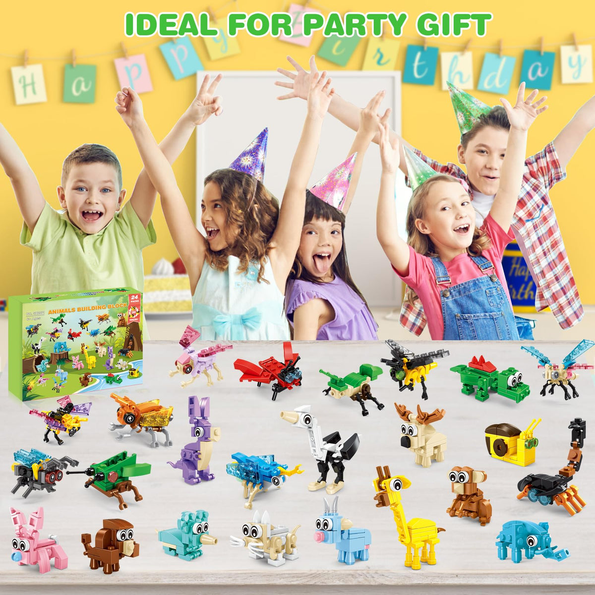 Uiqozok 24-Pack Kids Building Block Party Favors – 72 Animal Models (Ages 6+)