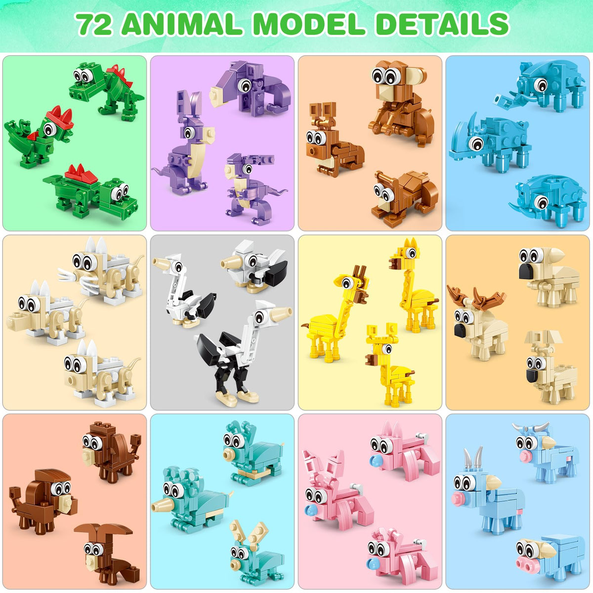 Uiqozok 24-Pack Kids Building Block Party Favors – 72 Animal Models (Ages 6+)