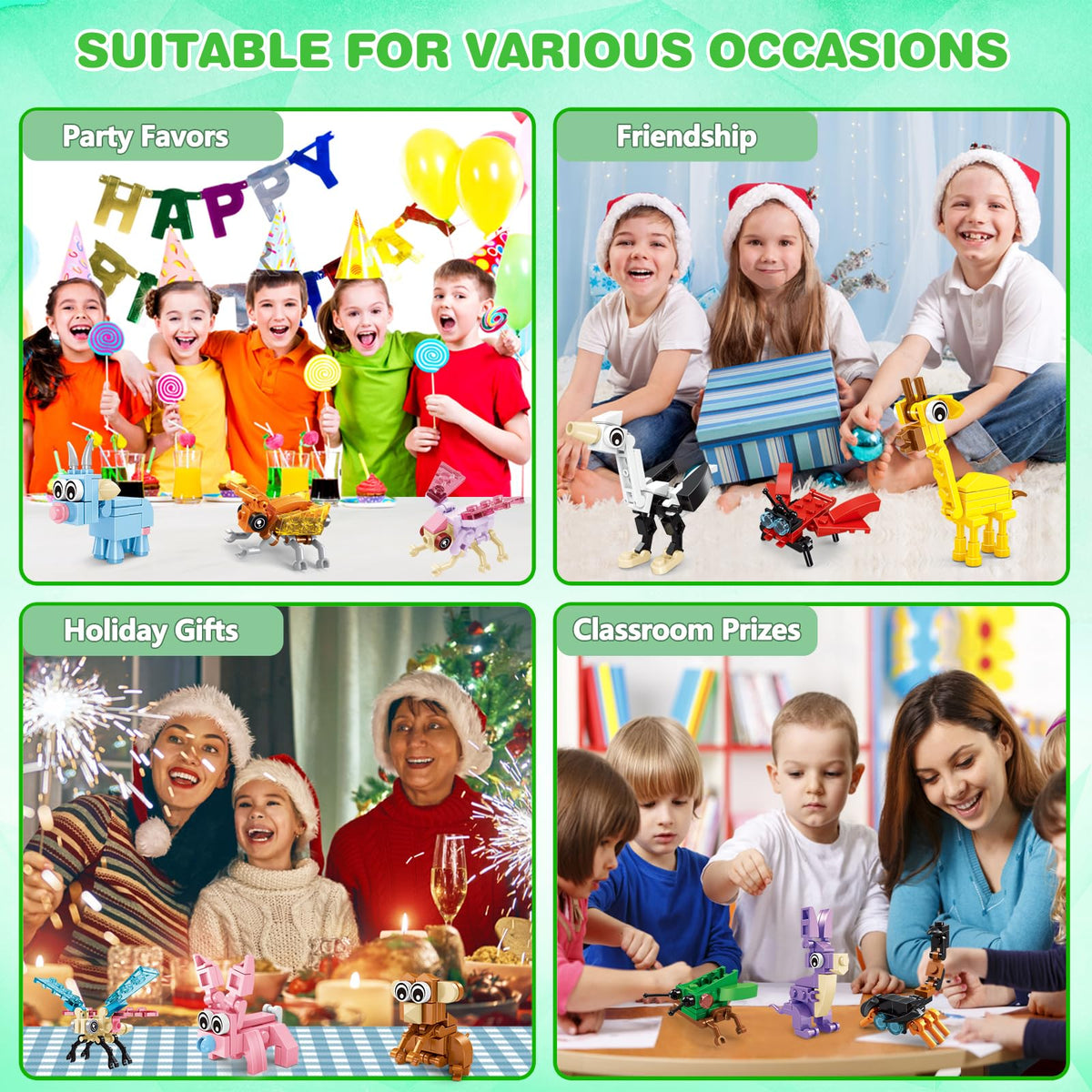 Uiqozok 24-Pack Kids Building Block Party Favors – 72 Animal Models (Ages 6+)