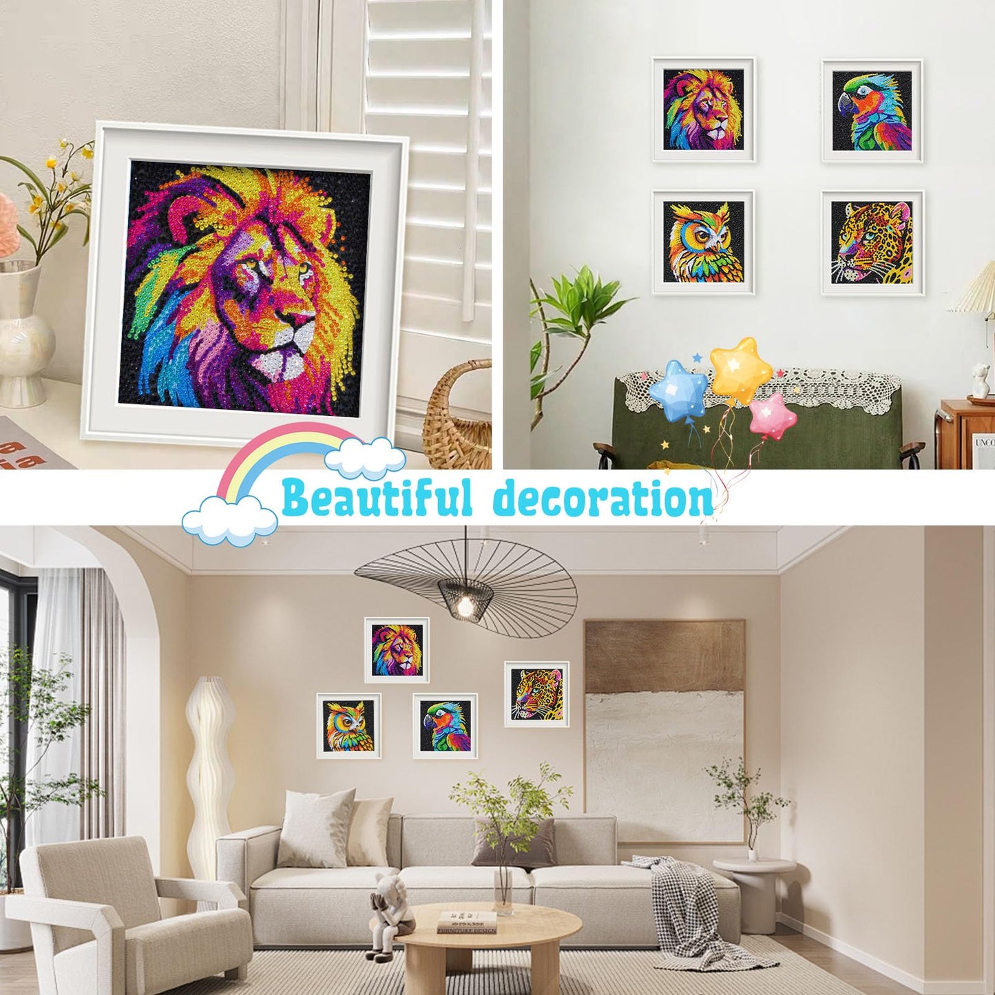 UiSdfuy Diamond Painting Kits for Kids — 6-Pack Animal Dots, 6" x 6" Canvases