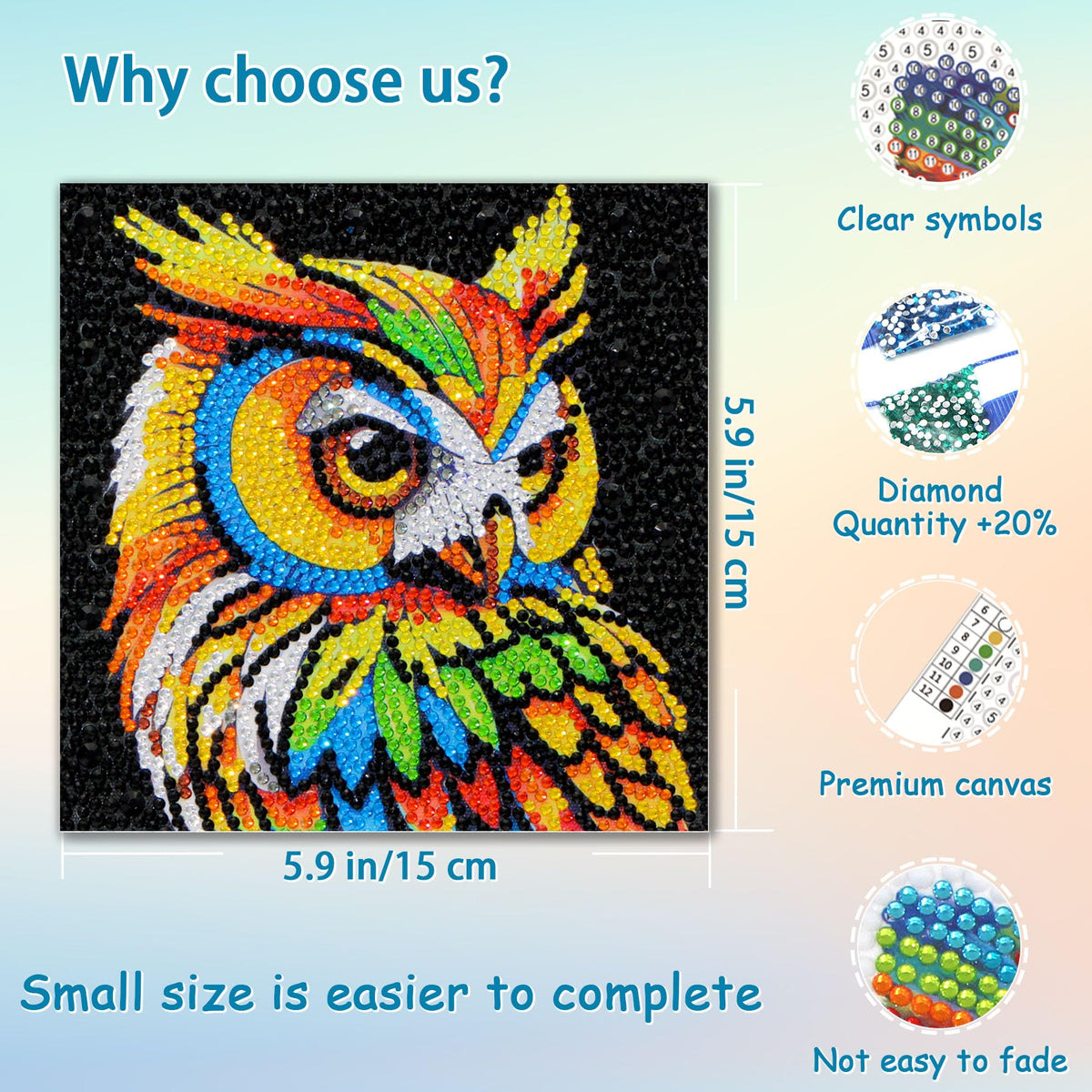 UiSdfuy Diamond Art Kits for Kids – 4-Pack 6x6 Diamond Painting (Lion/Owl/Leopard/Parrot)