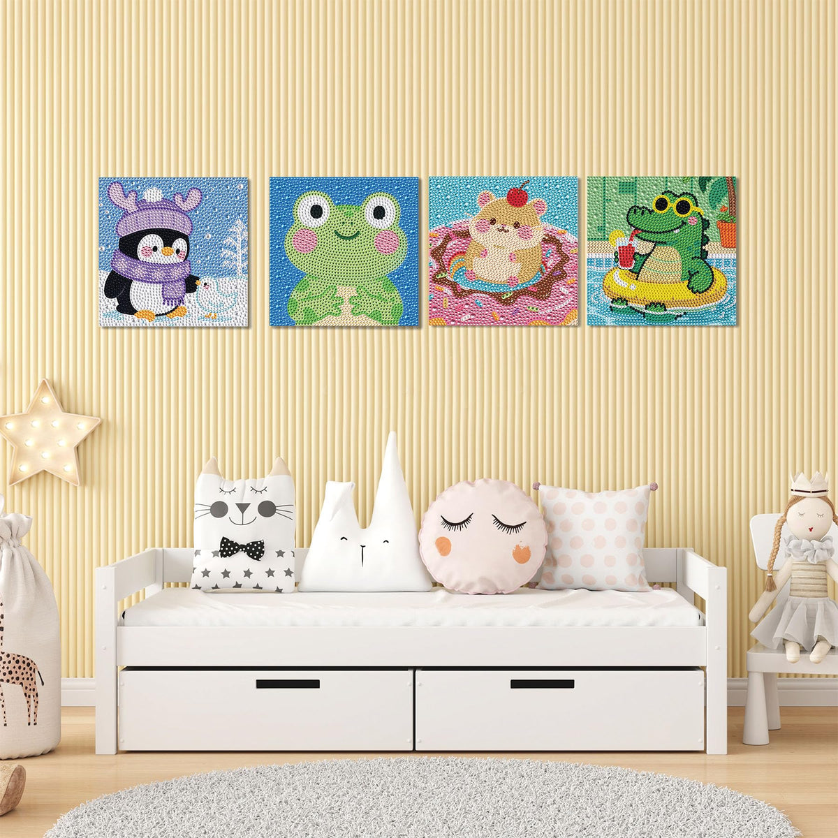 UiSdfuy Diamond Art Kits for Kids – 4-Pack Diamond Painting 6x6 (Penguin, Crocodile, Frog)